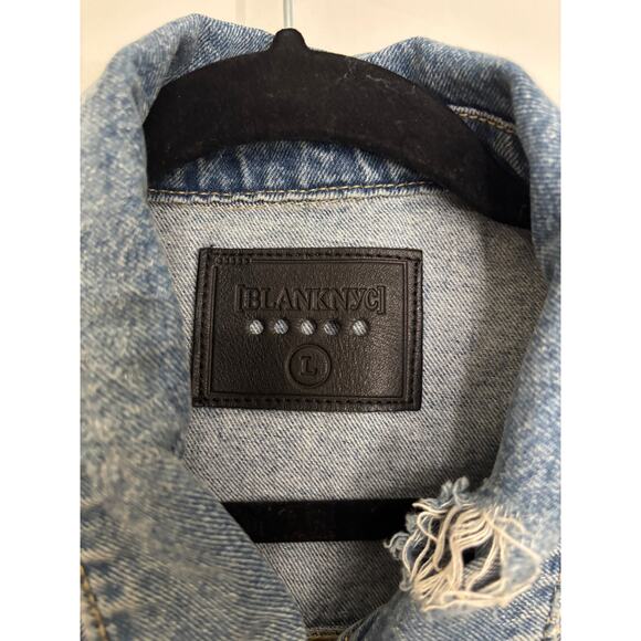 Blank NYC Denim Jacket Women Large Blue Jean Studded Distressed Oversized Cotton - Picture 3 of 5